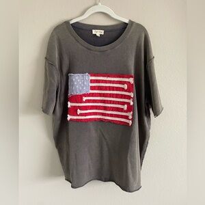 American Flag Rope Raw Hem Oversized T-Shirt